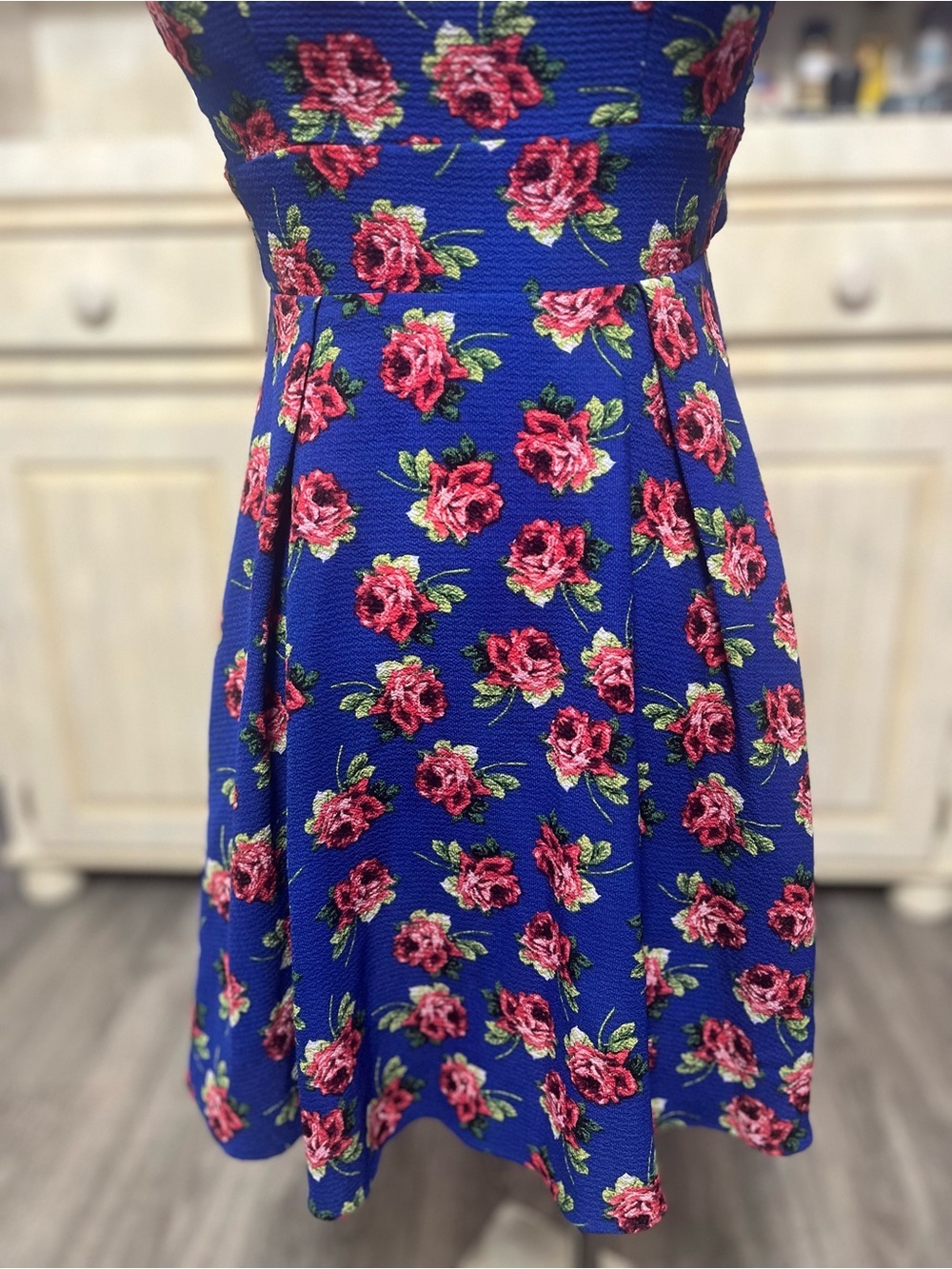 Darlin Royal Blue Floral Skater Dress - Size Junior's 1/2 - Picture 6 of 12